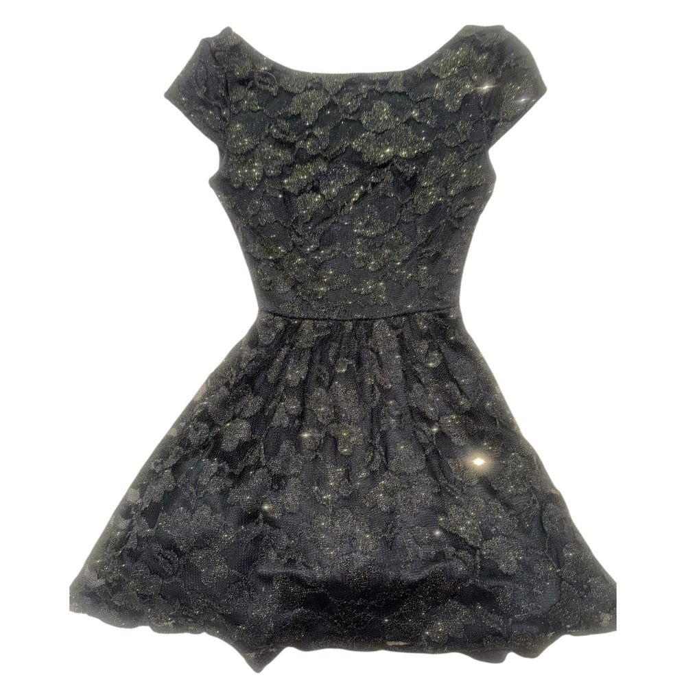 Windsor Black Glitter Lace Cap Sleeve Fit Flare Dress Size 1/2